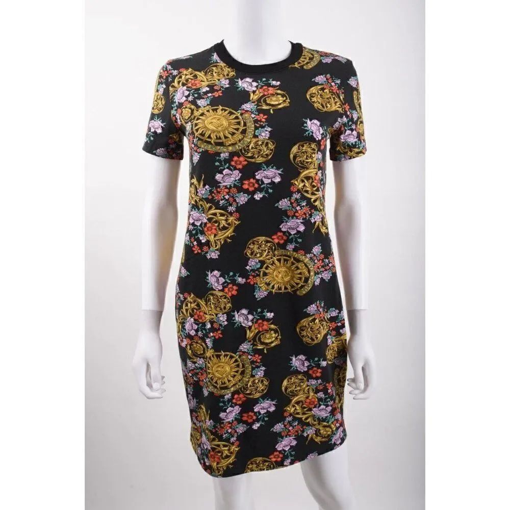Versace Jeans Couture Womens Sunflower Garland T-Shirt Dress Sz 40 US 4 Black